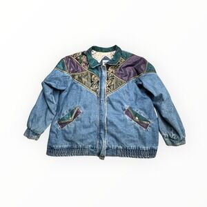 Current Seen Denim Jacket Womens 20W Blue Vintage Mixed Media Tapestry Paisley